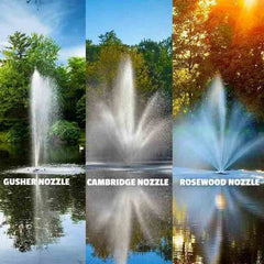 Scott 1HP Pond Fountain with Triad Pattern By Scott Aerator Showing Gusher Cambridge and Rosewood Pattern