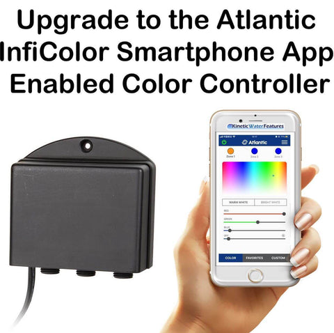 Atlantic InfiColor Smartphone App Enabled Color Controller with 30 Watt Transformer 3 Ports CCSM30X3 Showing App on Phone