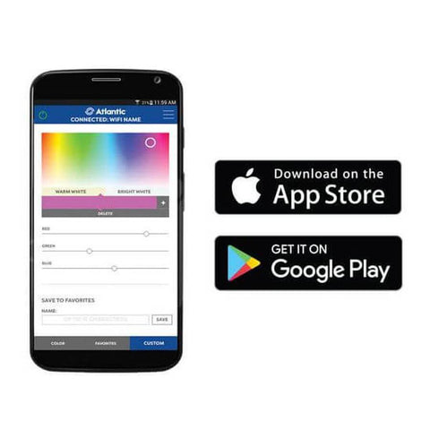 Atlantic InfiColor Smartphone App Enabled Color Controller with 30 Watt Transformer 3 Ports CCSM30X3 Showing App on Phone Available on IOS and Android