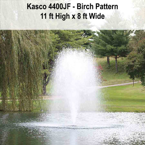 Kasco 1HP Decorative Fountain 4400JF Operating in a Pond Showing Birch Pattern 115V/230V