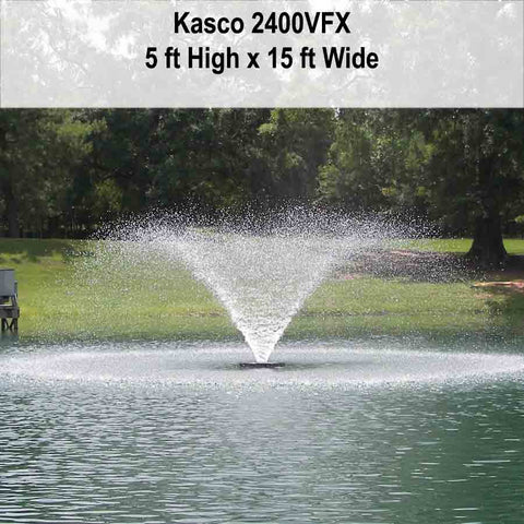 Kasco 1/2HP Aerating Fountain 2400VFX  Operating in a Pond with V-Shape Pattern