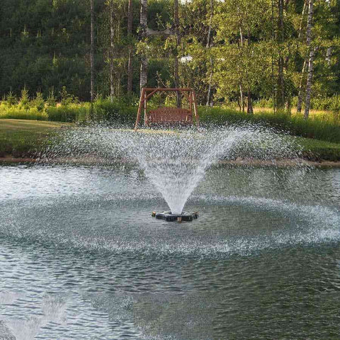 Kasco 3/4HP Aerating Fountain 3400VFX with V-Shape Pattern Operating in a Pond